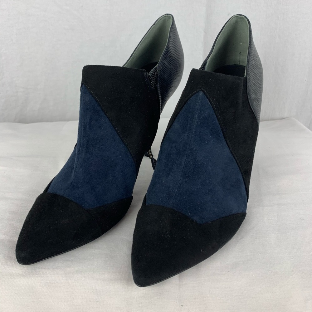 tory burch black and blue heeled boots